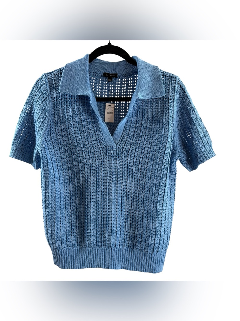 Talbots Light Blue Open-Knit Polo Sweater NWT $89
